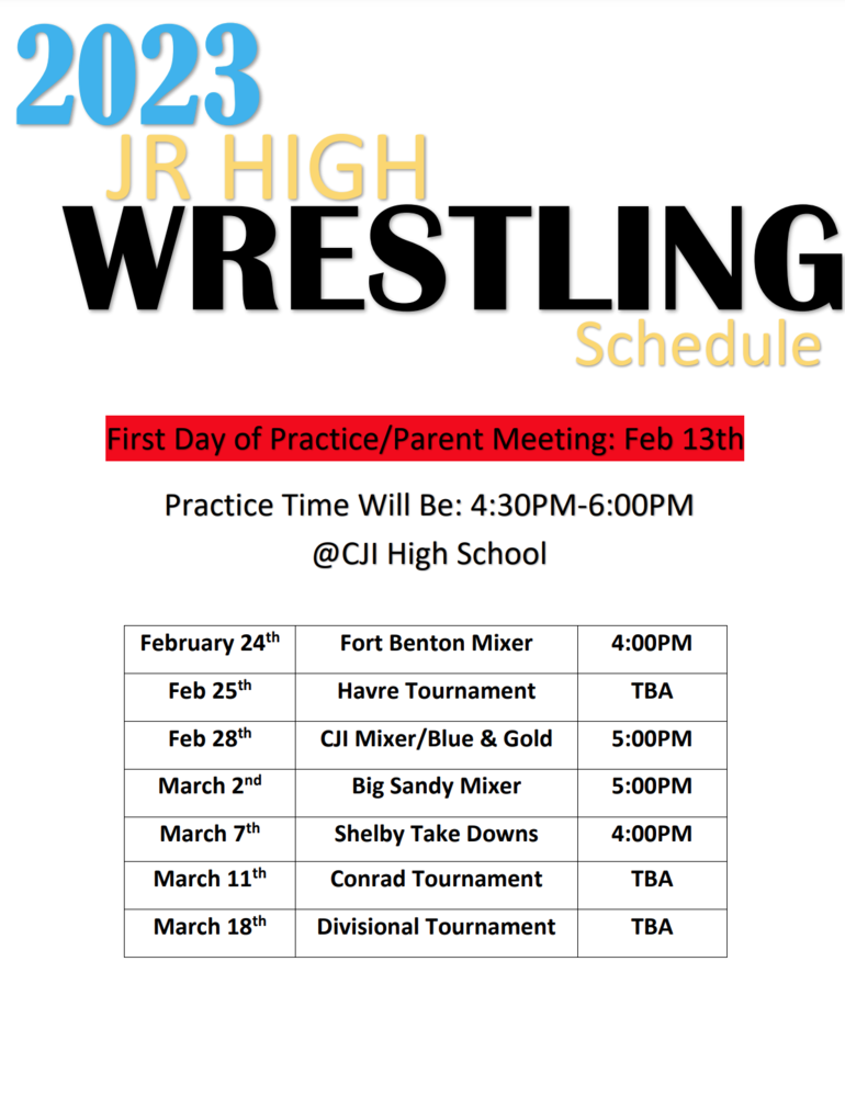 Jr.  High Wrestling Schedule