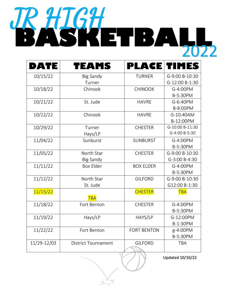 Jr. High Basketball Schedule